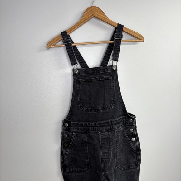Old Navy Womens Denim Overalls 2 Gray Charcoal Jean Dark Wash Straight Leg Bib - Picture 2 of 10